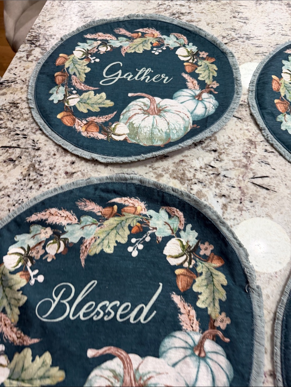 Nicole Miller Teal Pumpkin Wreath Round Placemats - Set of 4